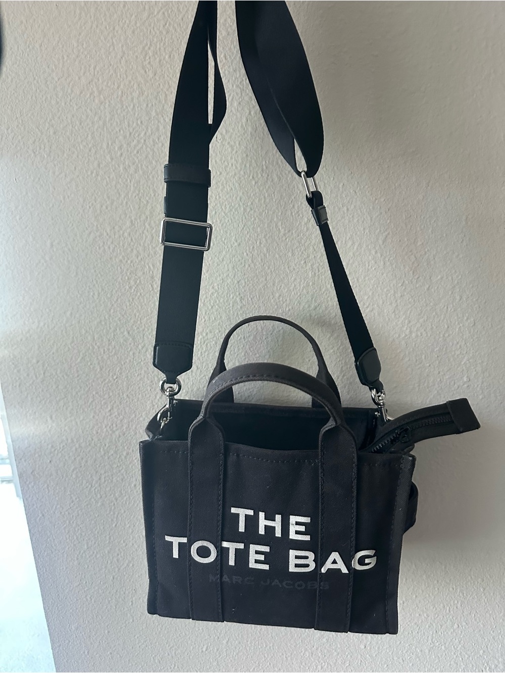 Marc Jacobs Black Canvas Medium Tote Crossbody with Logo